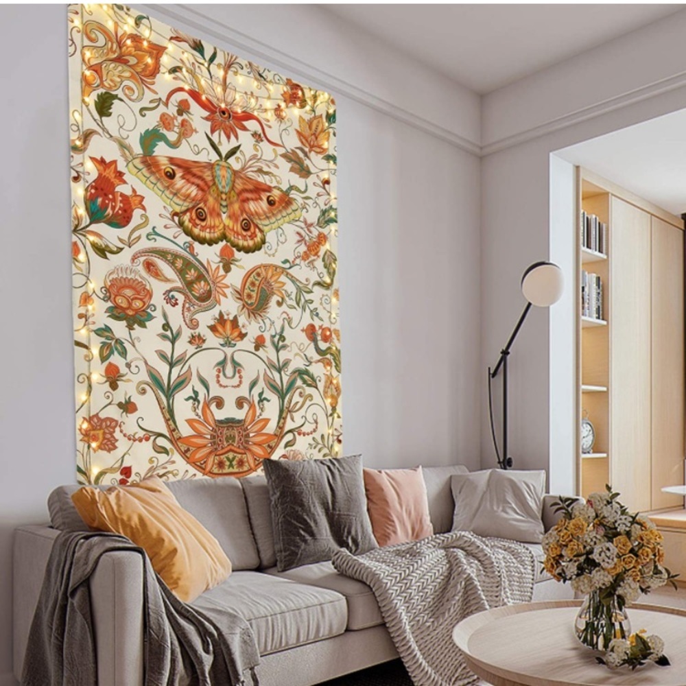 Bohemian Moth Hippie Floral Wall Tapestry Decor for Dorm/Balcony/Patio/Room - Picture 2 of 7